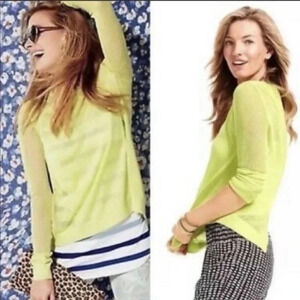 CAbi Sweater Womens Medium Yellow/Green Open Knit Split Back Sheer Style 199